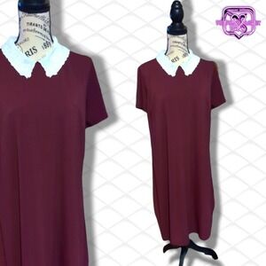 ELLE Wednesday Addams Collared Jersey Stretch Shift Dress